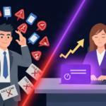 Exclusive web design leads vs shared leads: split-screen comparison of agency owner chaos versus calm confidence