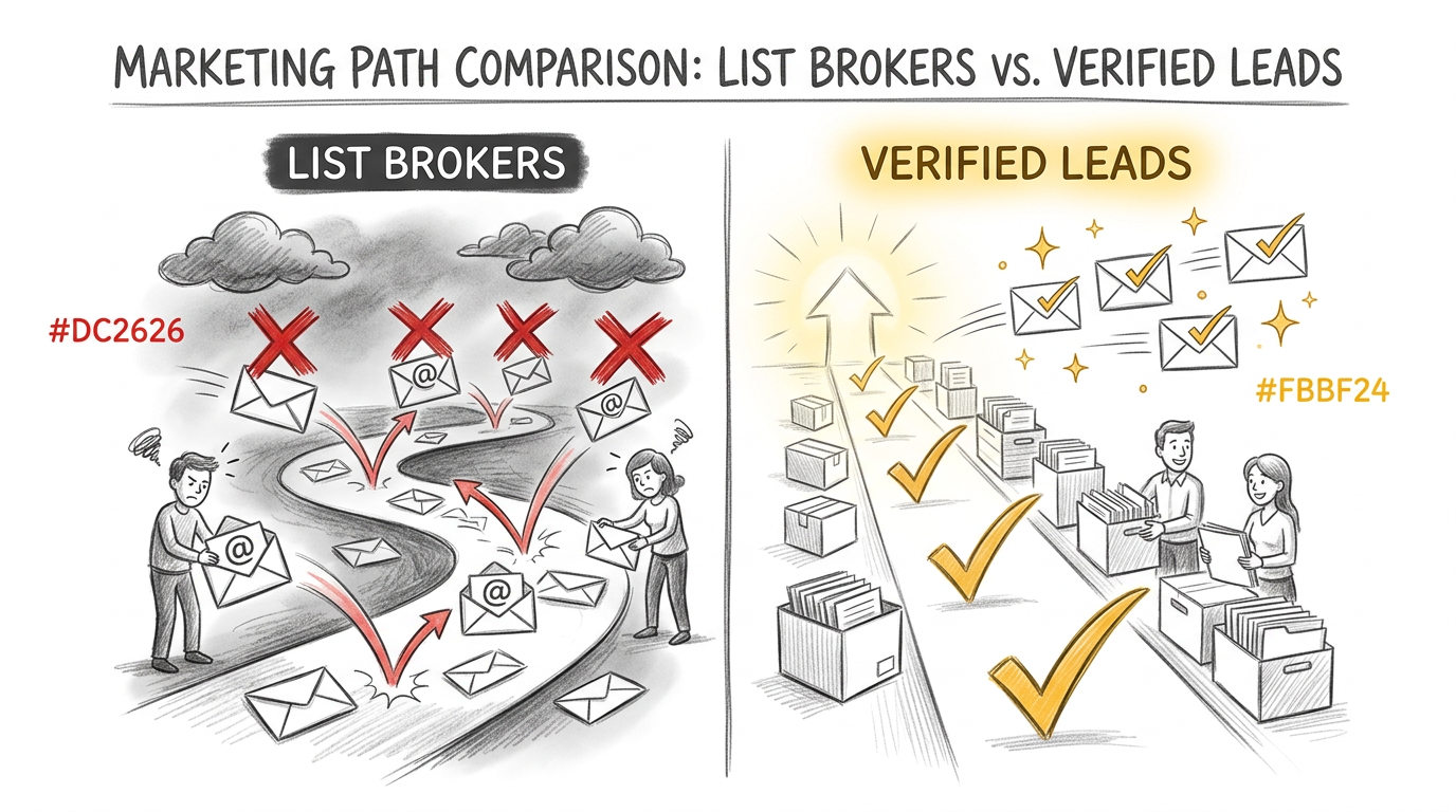 List brokers dark dead-end path versus verified leads upward golden path - why verified leads convert better