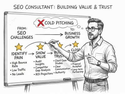 How to get SEO clients without cold outreach - featured image showing alternative lead generation strategies for agencies