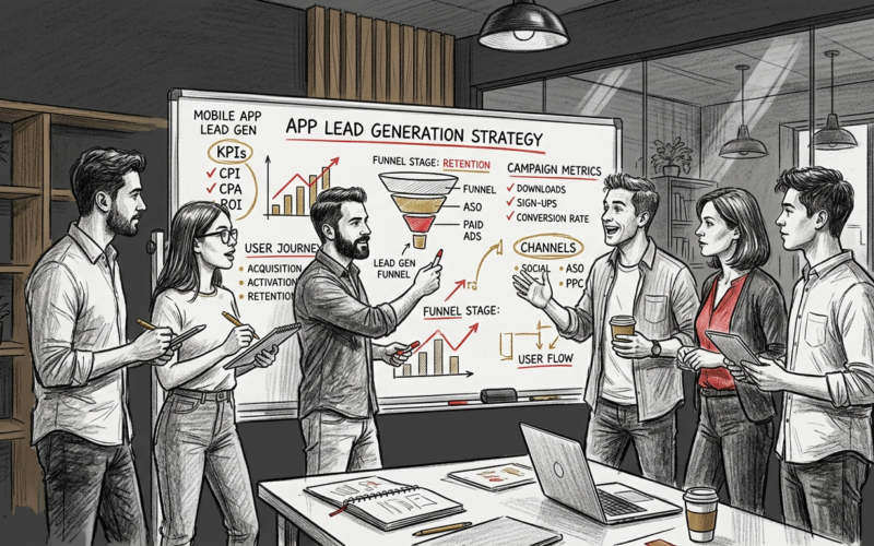 p mobile app lead gen hero - lead generation illustration for LeadPot