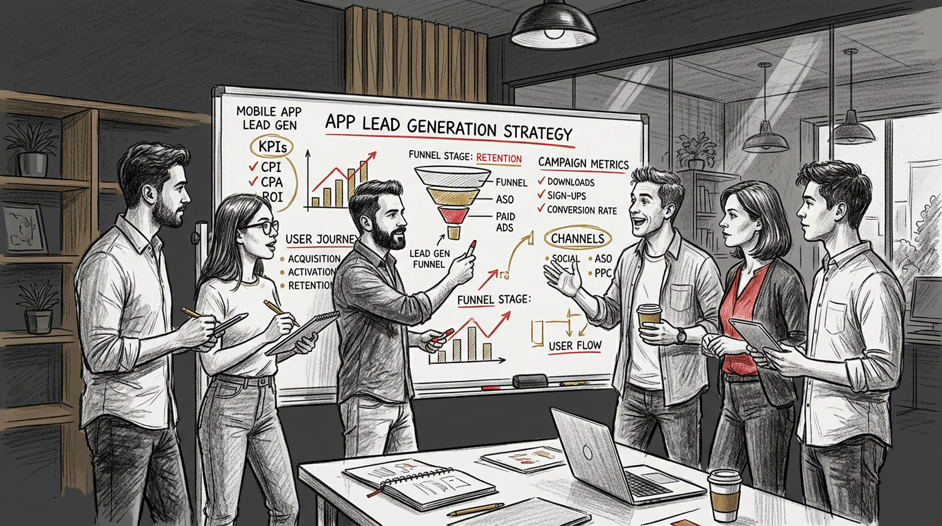 p mobile app lead gen hero - lead generation illustration for LeadPot