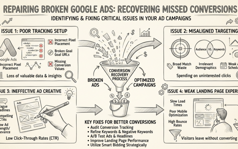 PPC Lead Generation for Agencies - Infographic broken Google Ads campaigns missed conversions