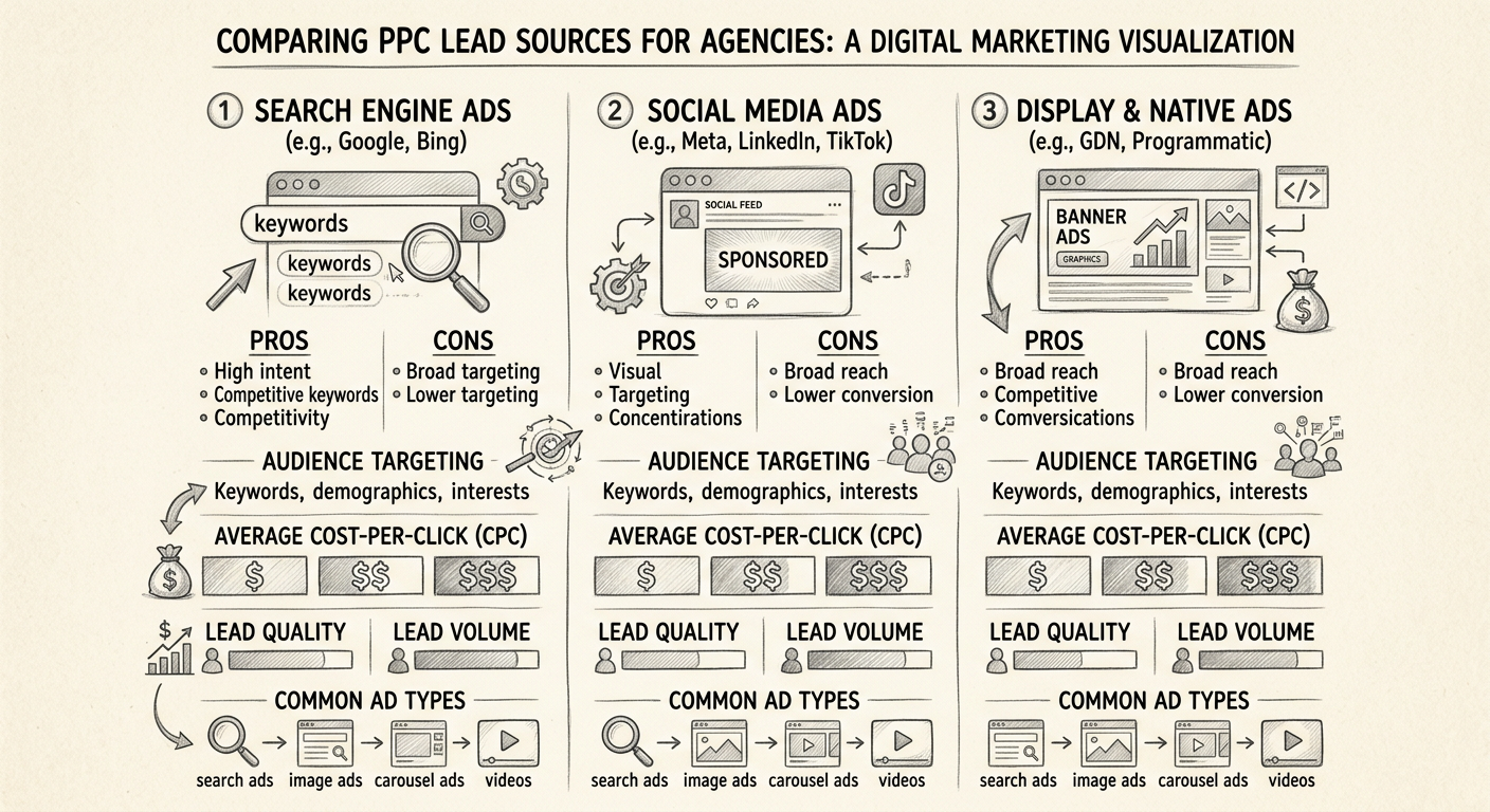 PPC Lead Generation for Agencies - Infographic comparing PPC lead sources for agencies