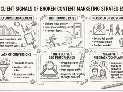 How to Find Content Marketing Clients - Infographic content marketing client signals broken strategies