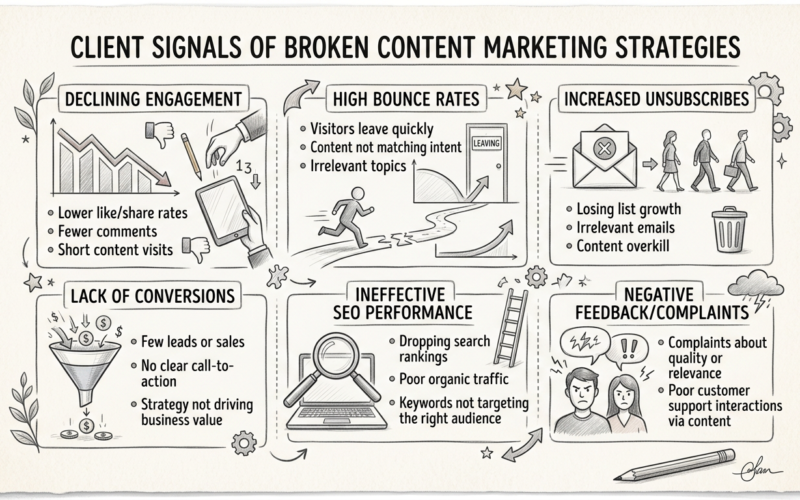 How to Find Content Marketing Clients - Infographic content marketing client signals broken strategies