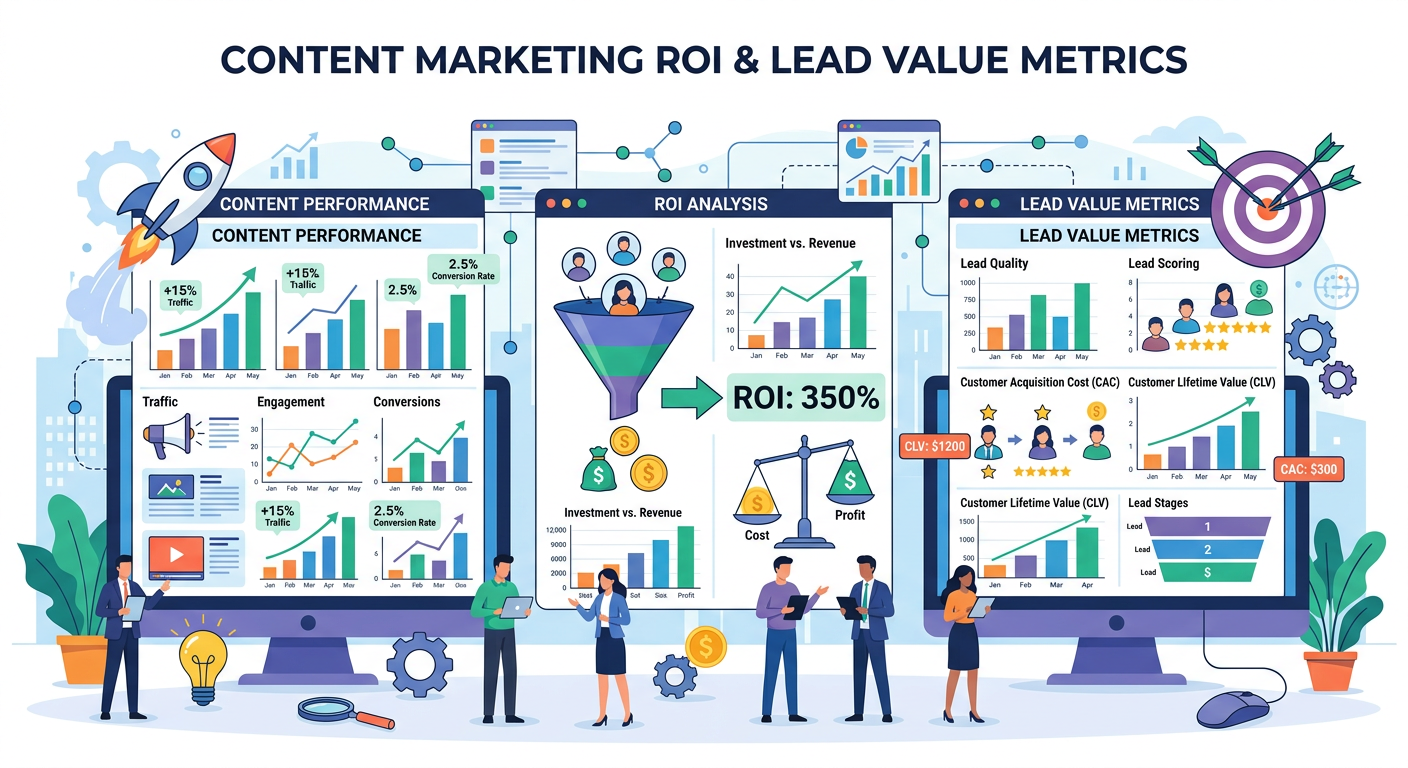 How to Find Content Marketing Clients - Illustration content marketing ROI and lead value metrics