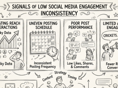 Social Media Marketing Lead Generation For Agencies - Infographic social media client signals low engagement inconsistency