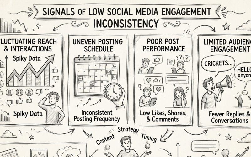 Social Media Marketing Lead Generation For Agencies - Infographic social media client signals low engagement inconsistency