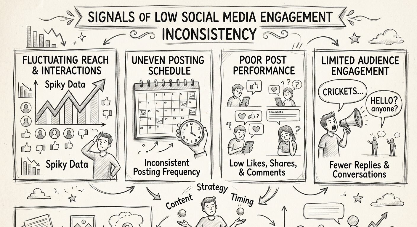 Social Media Marketing Lead Generation For Agencies - Infographic social media client signals low engagement inconsistency