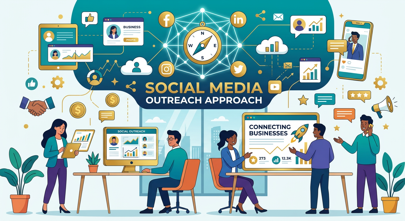 Social Media Marketing Lead Generation For Agencies - Illustration social media outreach approach agencies business communication