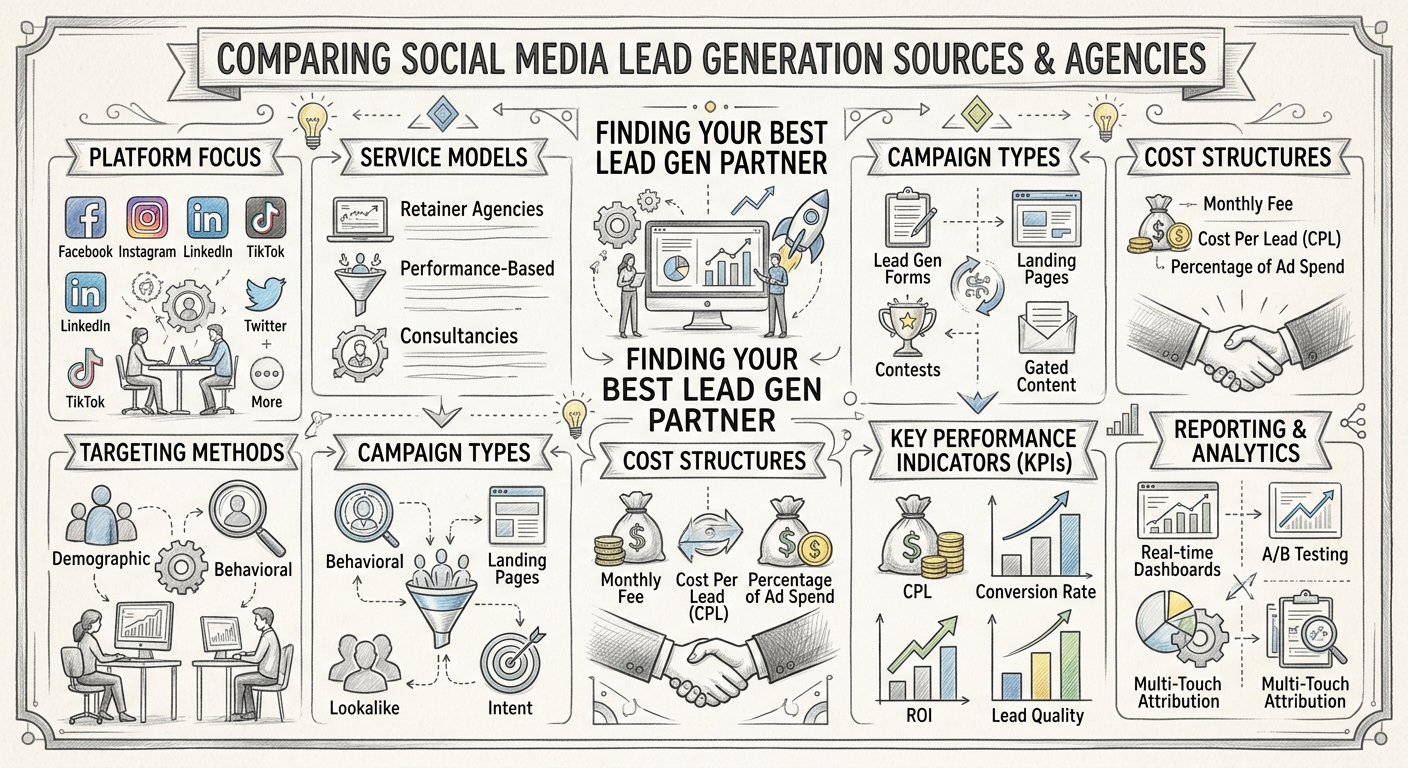 Social Media Marketing Lead Generation For Agencies - Infographic comparing social media lead sources agencies