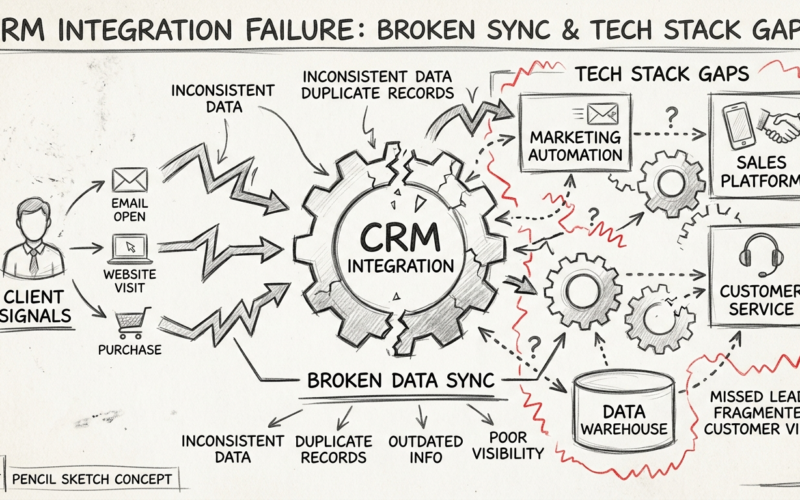 Crm Integration Lead Generation For Agencies - Infographic CRM integration client signals broken data sync tech stack gaps