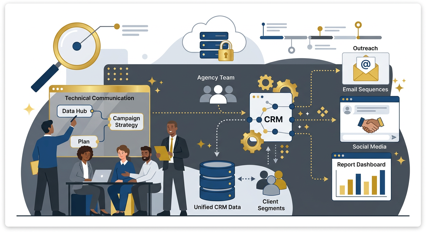Crm Integration Lead Generation For Agencies - Illustration CRM integration outreach approach agencies technical communication