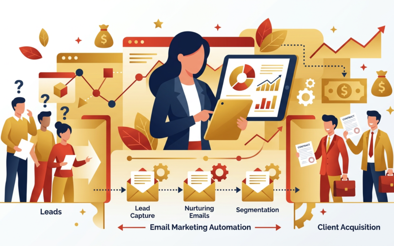 Email Marketing Lead Generation for Agencies - Professional illustration email marketing lead generation email automation client acquisition modern