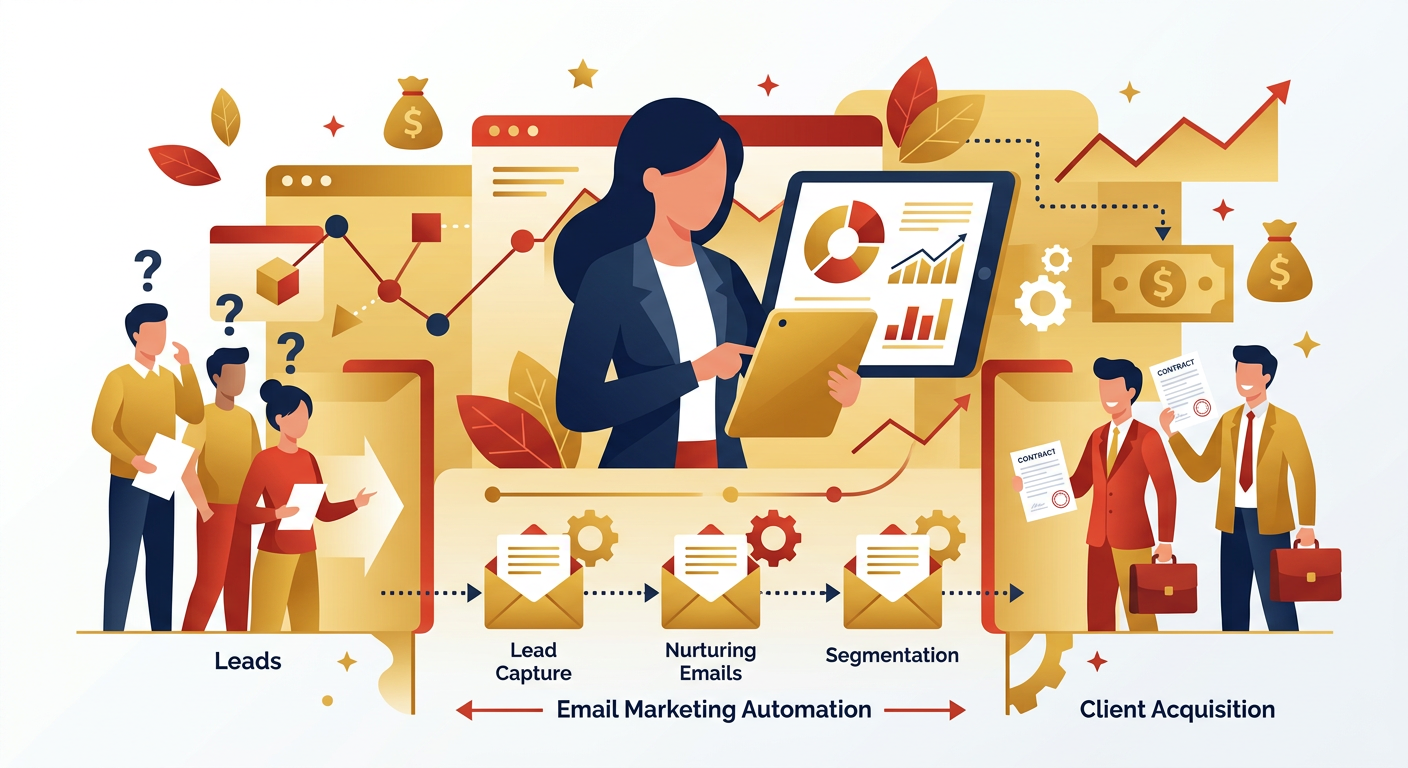Email Marketing Lead Generation for Agencies - Professional illustration email marketing lead generation email automation client acquisition modern