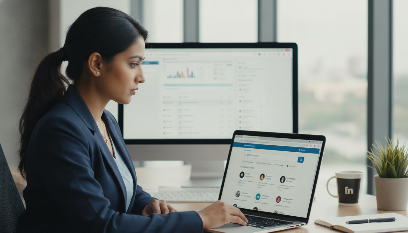 B2B lead generation strategy session showing LinkedIn prospecting, company research, and decision-maker outreach process