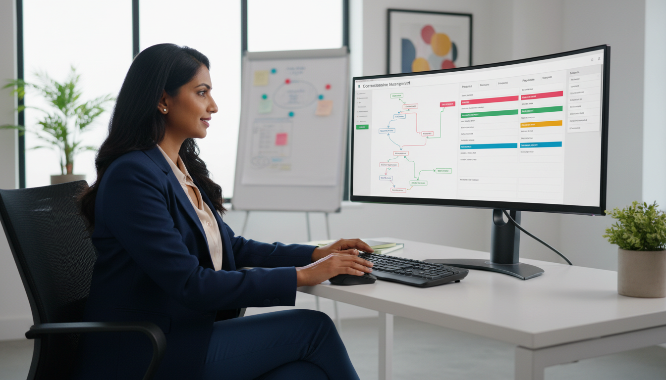 CRM integration and sales automation dashboard showing lead pipeline stages, customer data management, and workflow automation