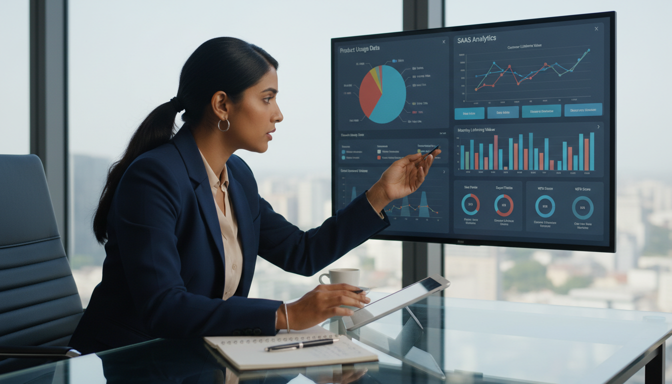 SaaS lead generation metrics dashboard showing product usage analytics, trial conversions, and customer acquisition data