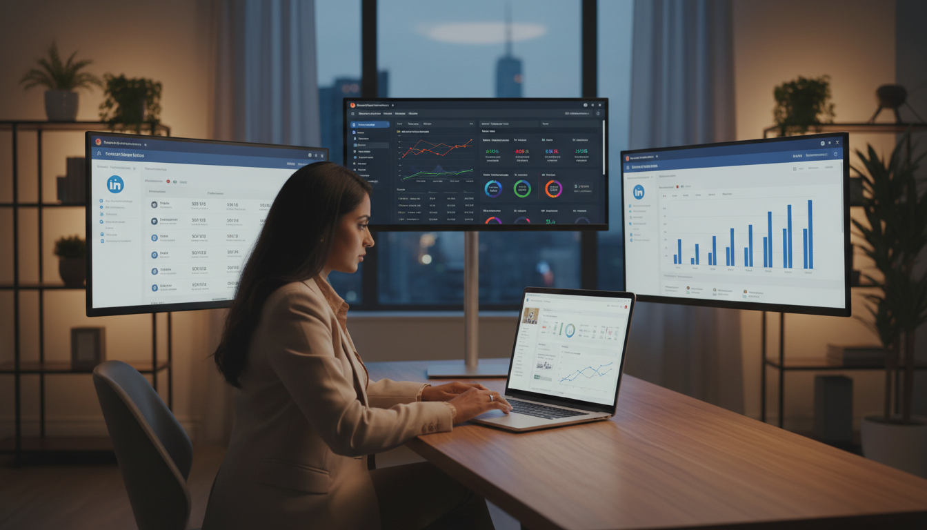 Social media marketing analytics dashboard showing engagement metrics, follower growth, and content performance across platforms